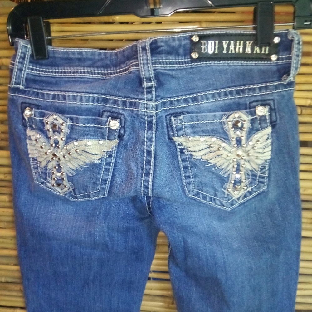 Bui Yah Kah 1 Angel Wing Bling Pocket Low Rise Jeans